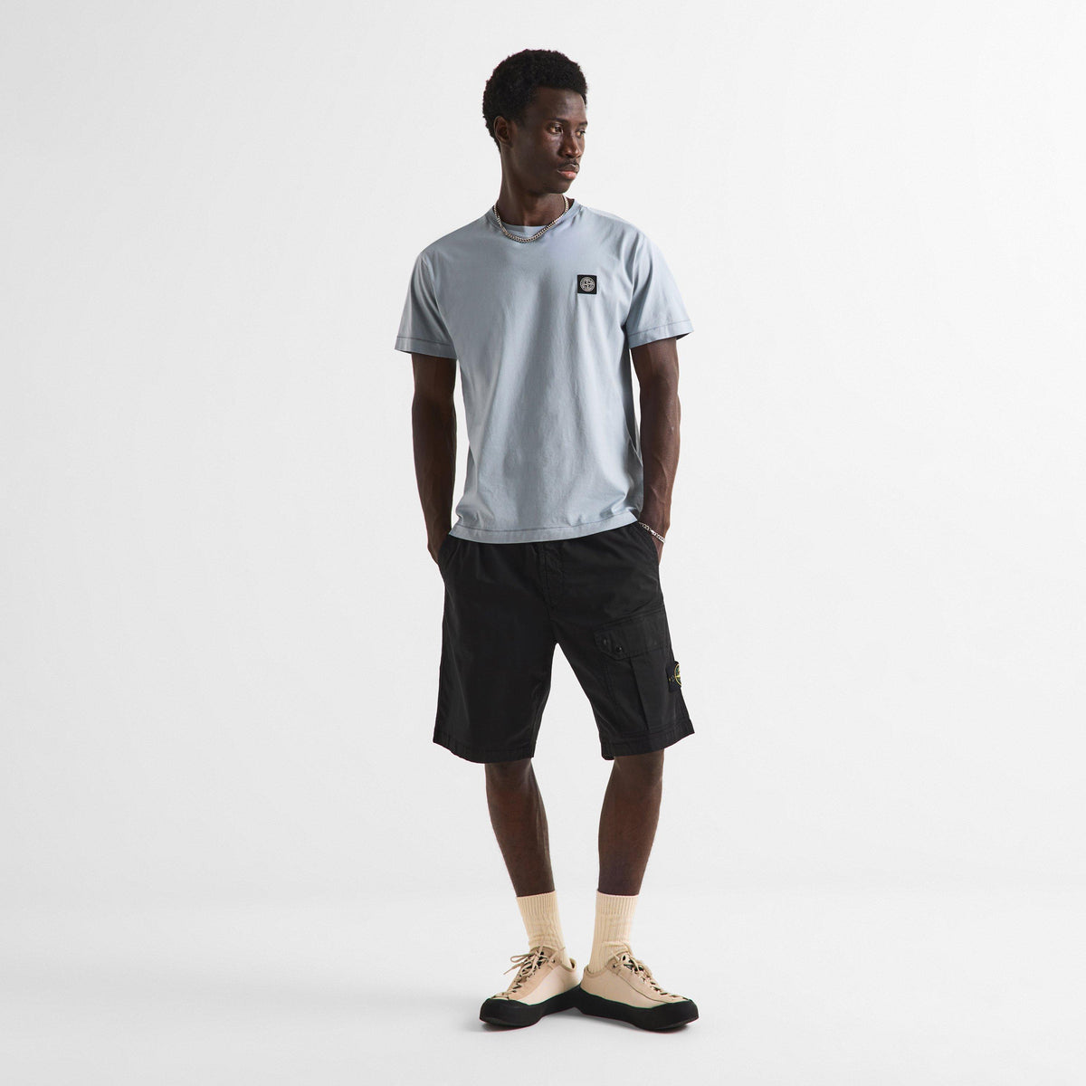 Ash Grey V0049 - Stone Island - Men's Cotton Compass Logo Patch T-Shirt - 6