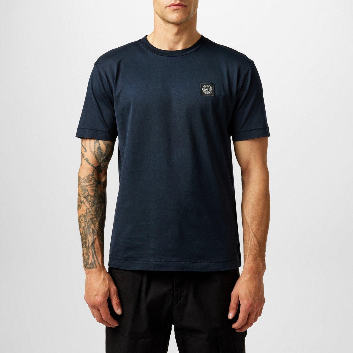 Blue V0020 - Stone Island - Men's Cotton Compass Logo Patch T-Shirt - 3