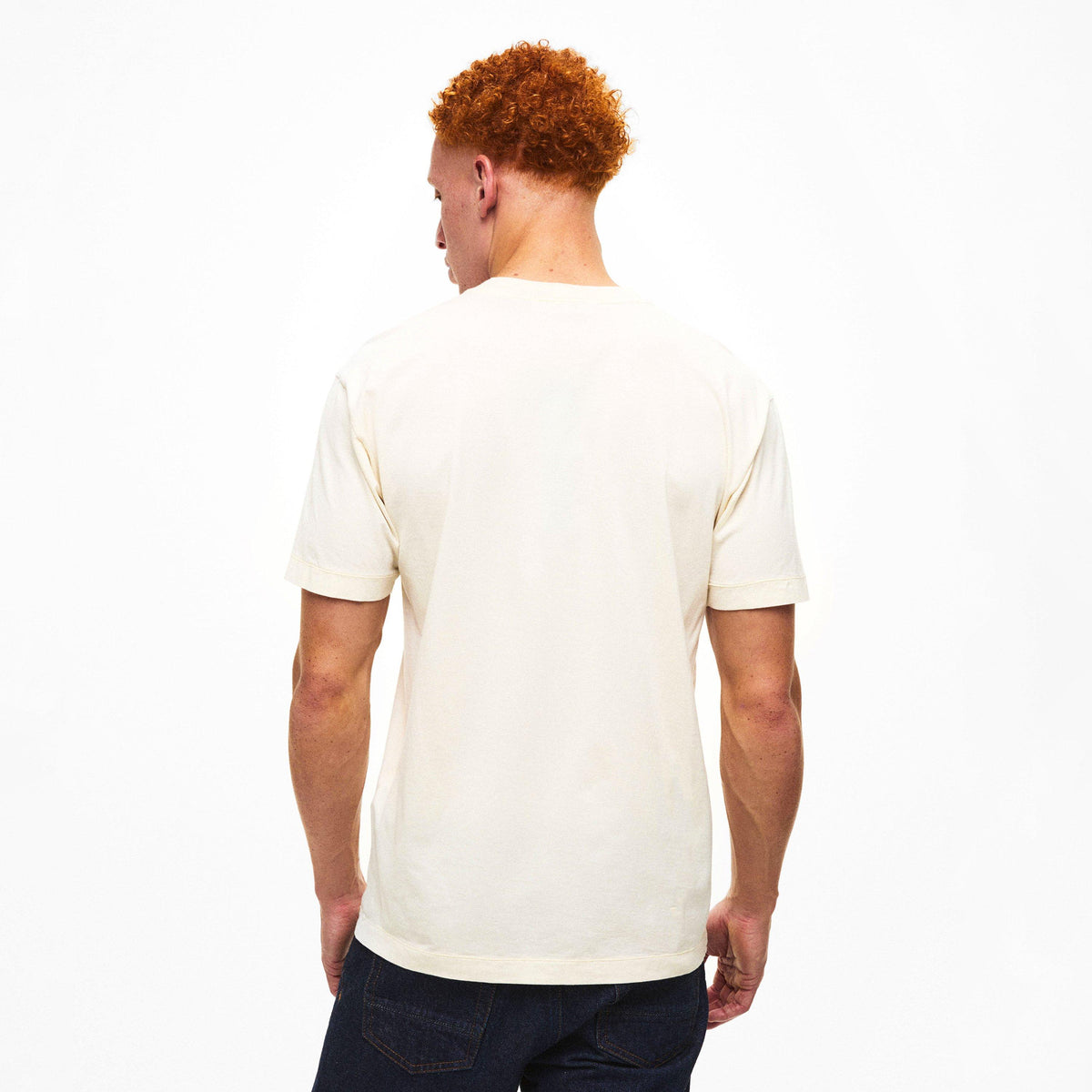 Ivory V0093 - Stone Island - Men's Cotton Compass Logo Patch T-Shirt - 4