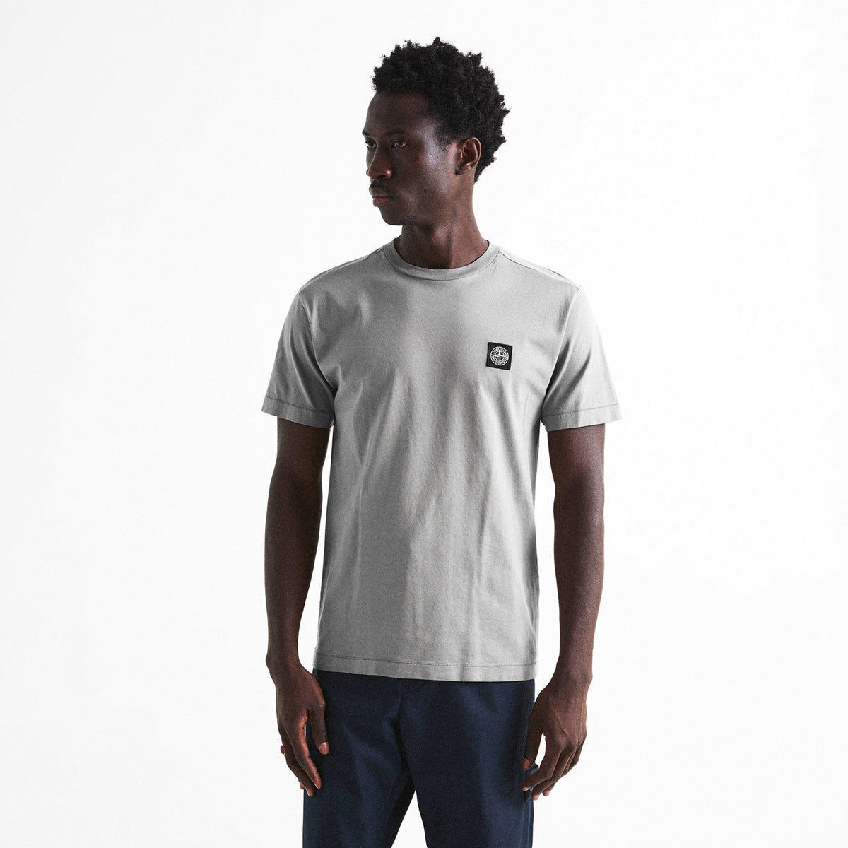 Grey V0060 - Stone Island - Men's Cotton Compass Logo Patch T-Shirt - 3