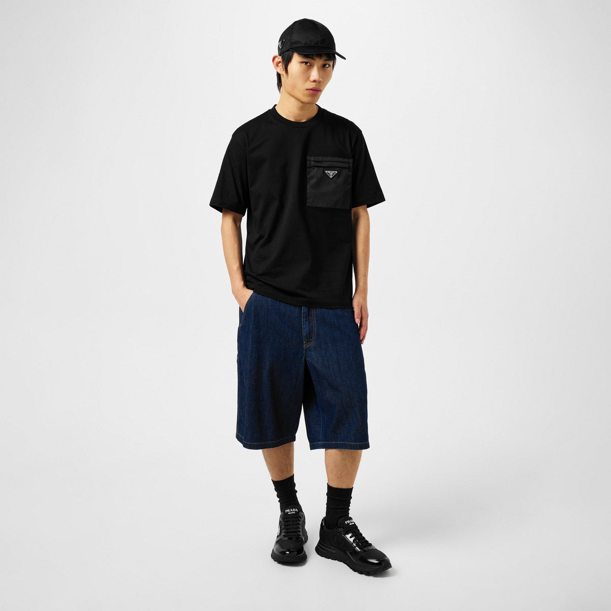Nero - Prada - Men'S Plain Cotton Badge Pocket T-Shirt - 6