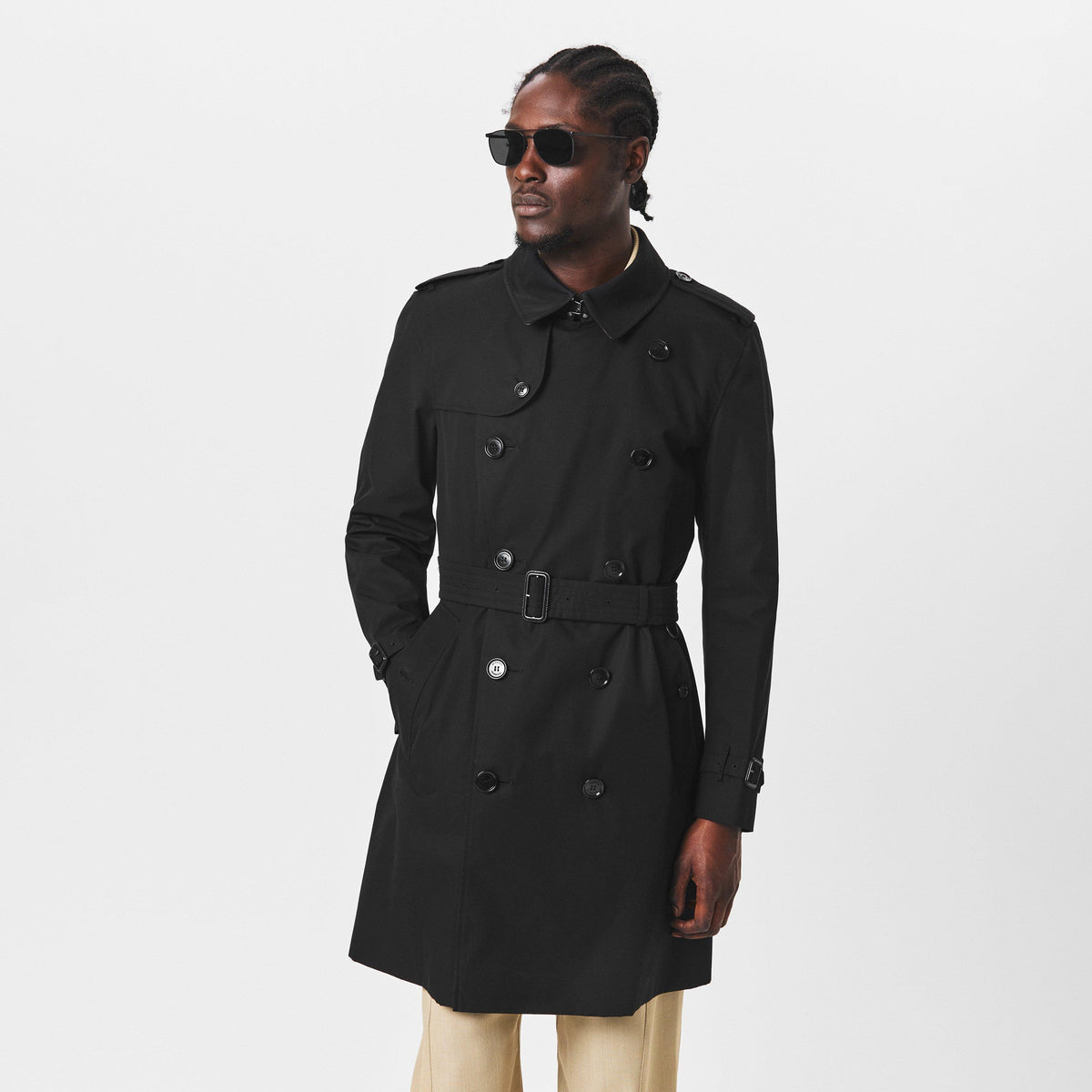 Black A1189 - Burberry - Men's Kensington Cotton Water Resistant Long Sleeve Trench Coat - 2
