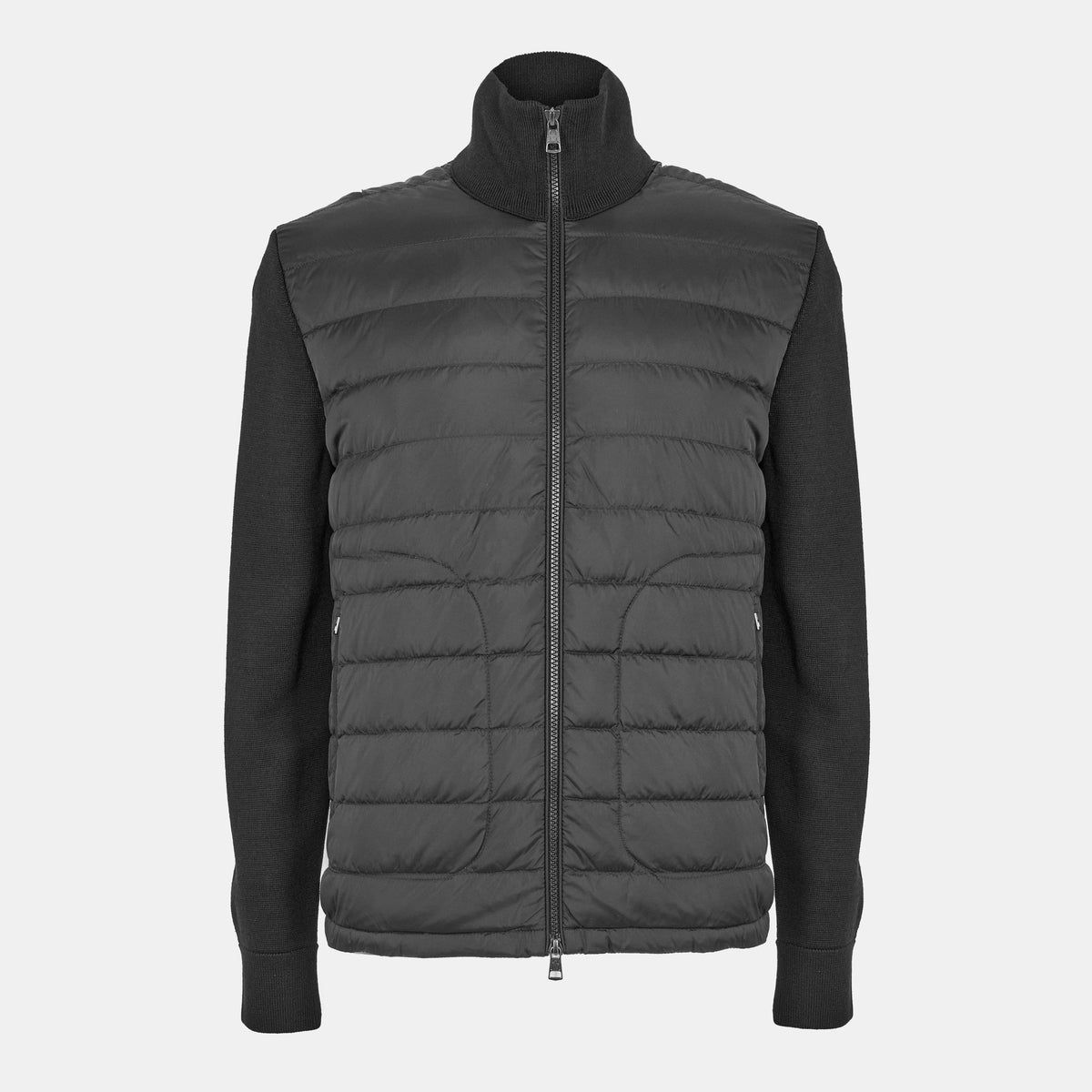 Black 999 - Moncler - Men's  Wool Long Sleeve Full Zip Hybrid Jacket - 1