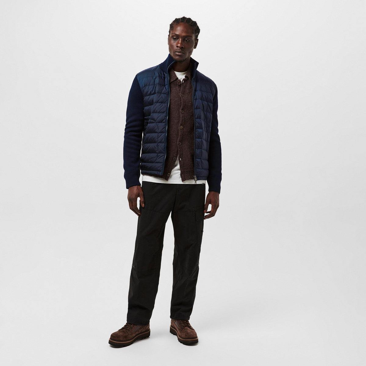 Navy 777 - Moncler - Men's  Wool Long Sleeve Full Zip Hybrid Jacket - 6