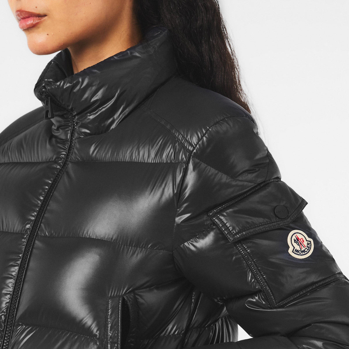 Black 999 - Moncler - Women's Petra Water-Repellent Long Sleeve Slim Fit Short Puffer Jacket - 5