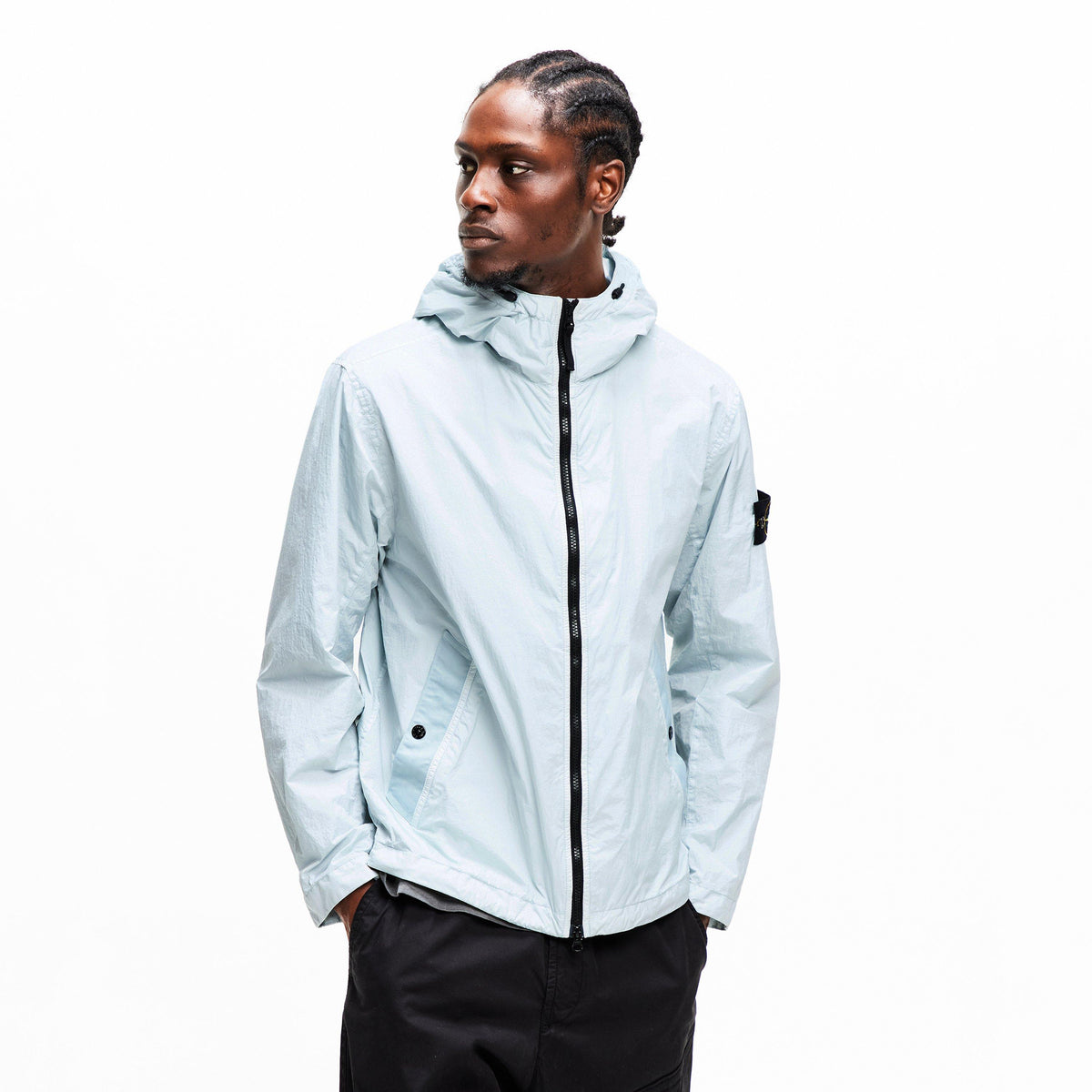 Sky Blue V0041 - Stone Island - Men's Crinkle Rep Hood Bomber Jacket - 3