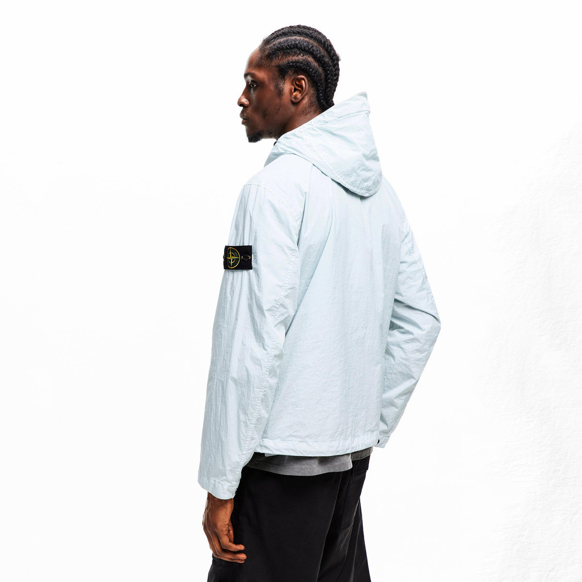 Sky Blue V0041 - Stone Island - Men's Crinkle Rep Hood Bomber Jacket - 4