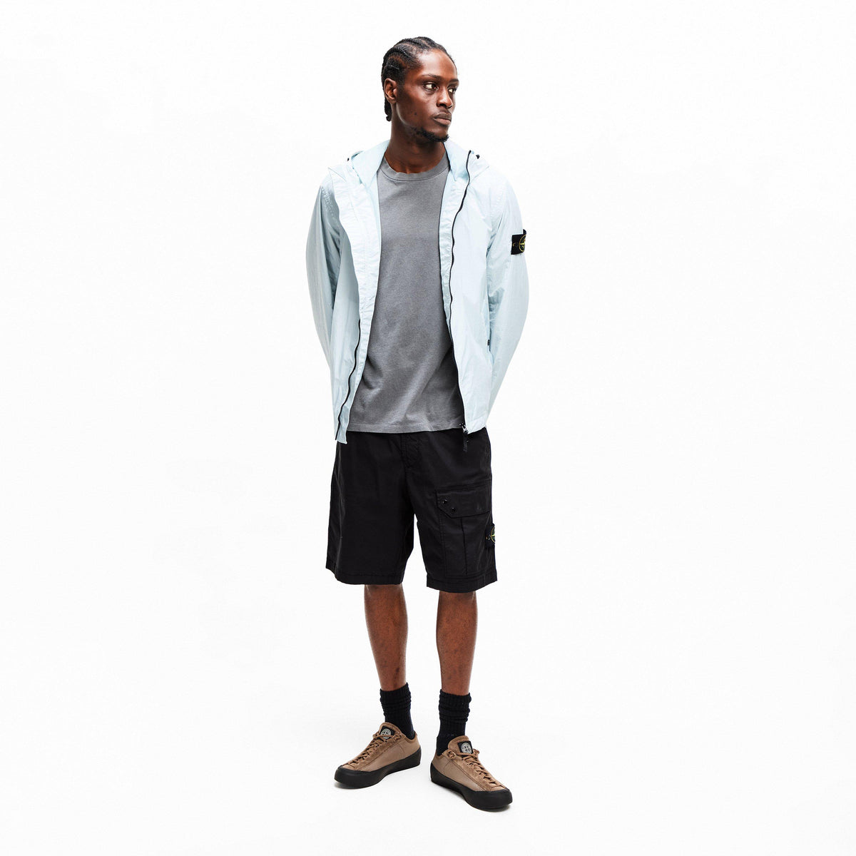 Sky Blue V0041 - Stone Island - Men's Crinkle Rep Hood Bomber Jacket - 6