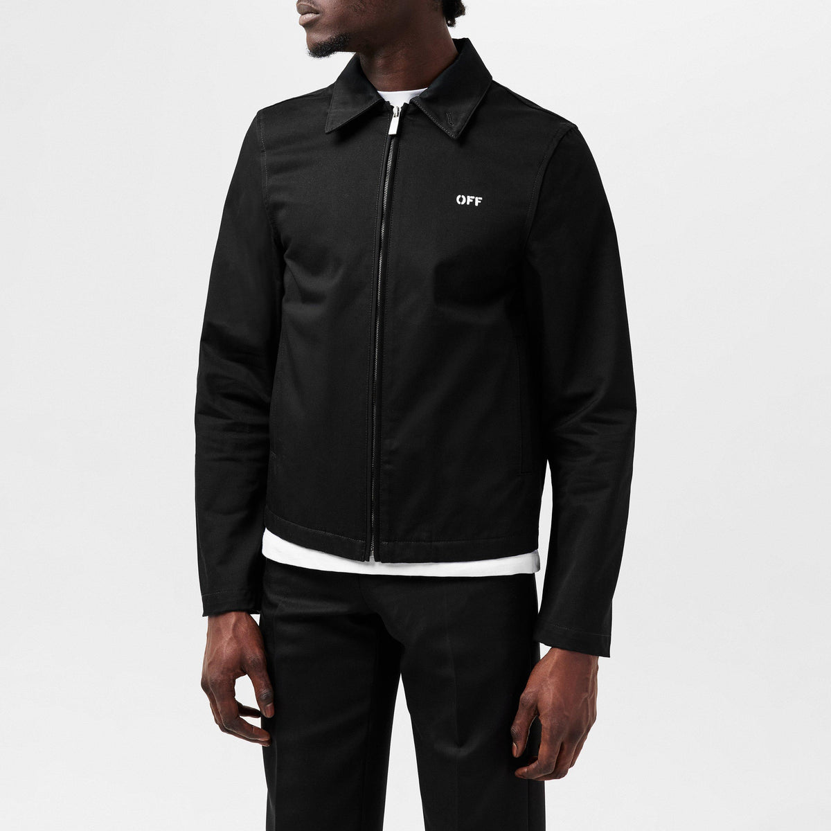 Black - Off White - Men's Arrow Long Sleeve Zip Overshirt - 3