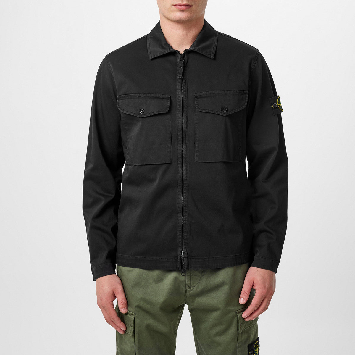 Nero V0029 - Stone Island - Men's Raso Cotton Long Sleeve Zip Overshirt - 3