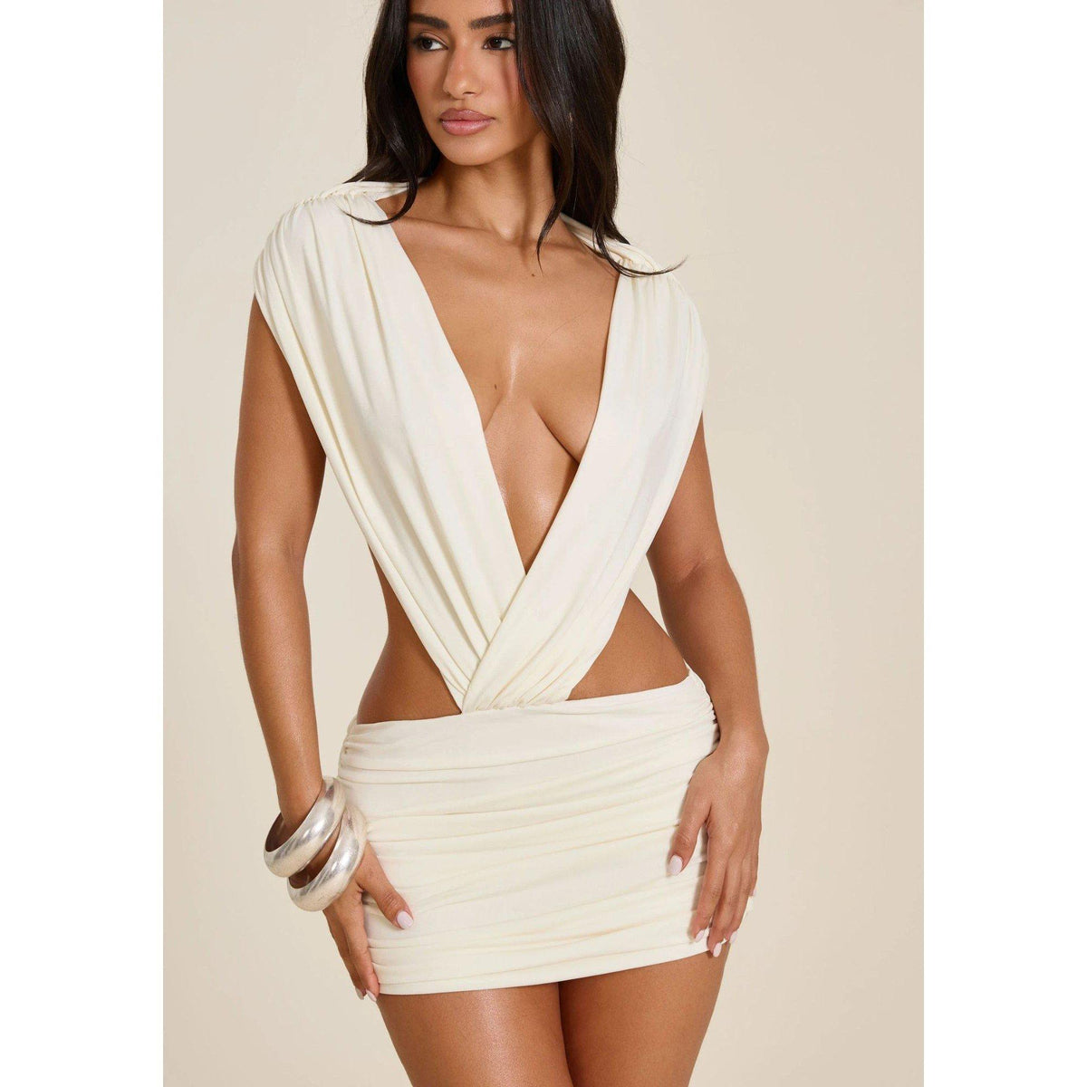 Cream - Mars The Label - Women's Tori Ruched Mini Dress - 4