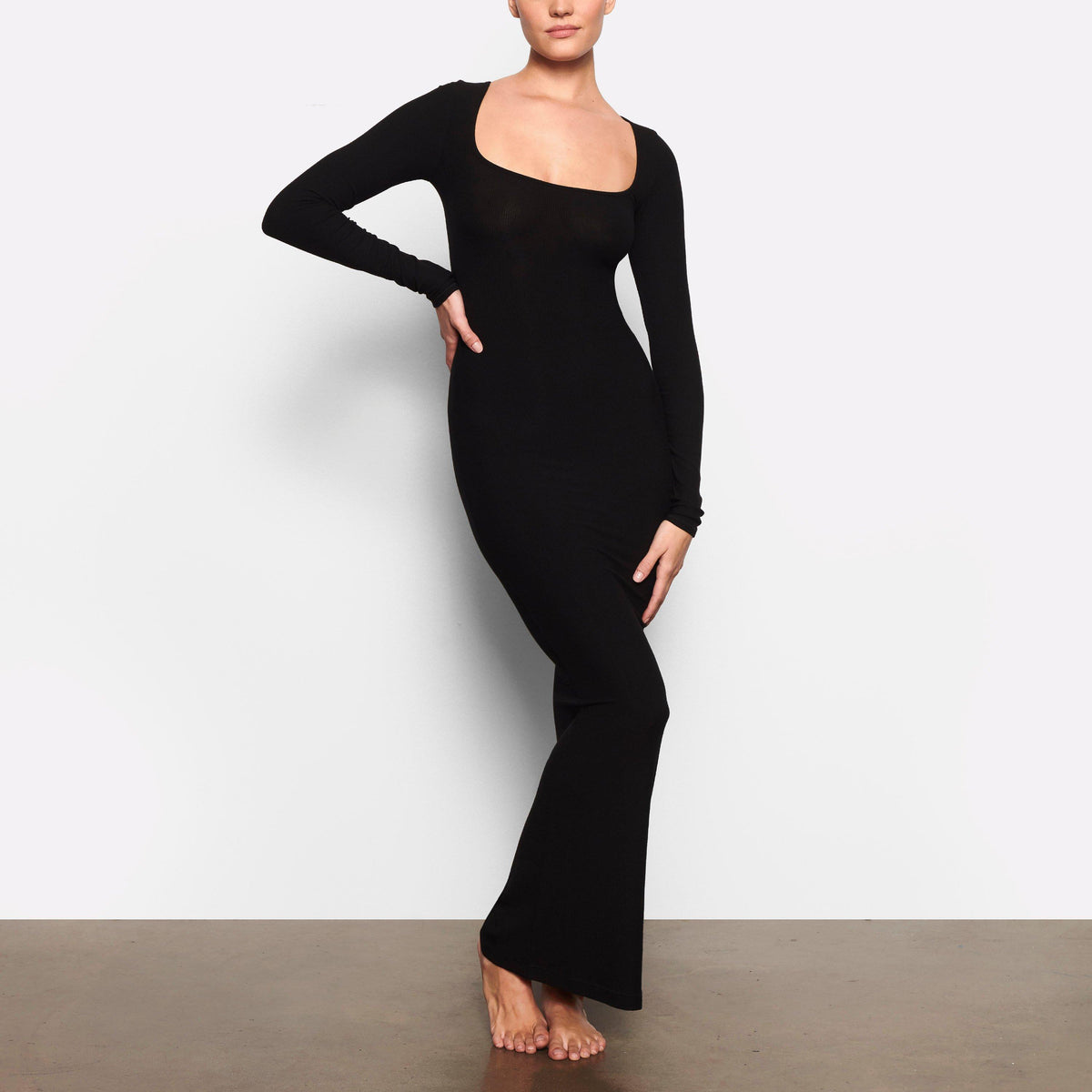 Onyx - SKIMS - Womens Soft Lounge Ribbed Long Sleeve Slip Dress - 2
