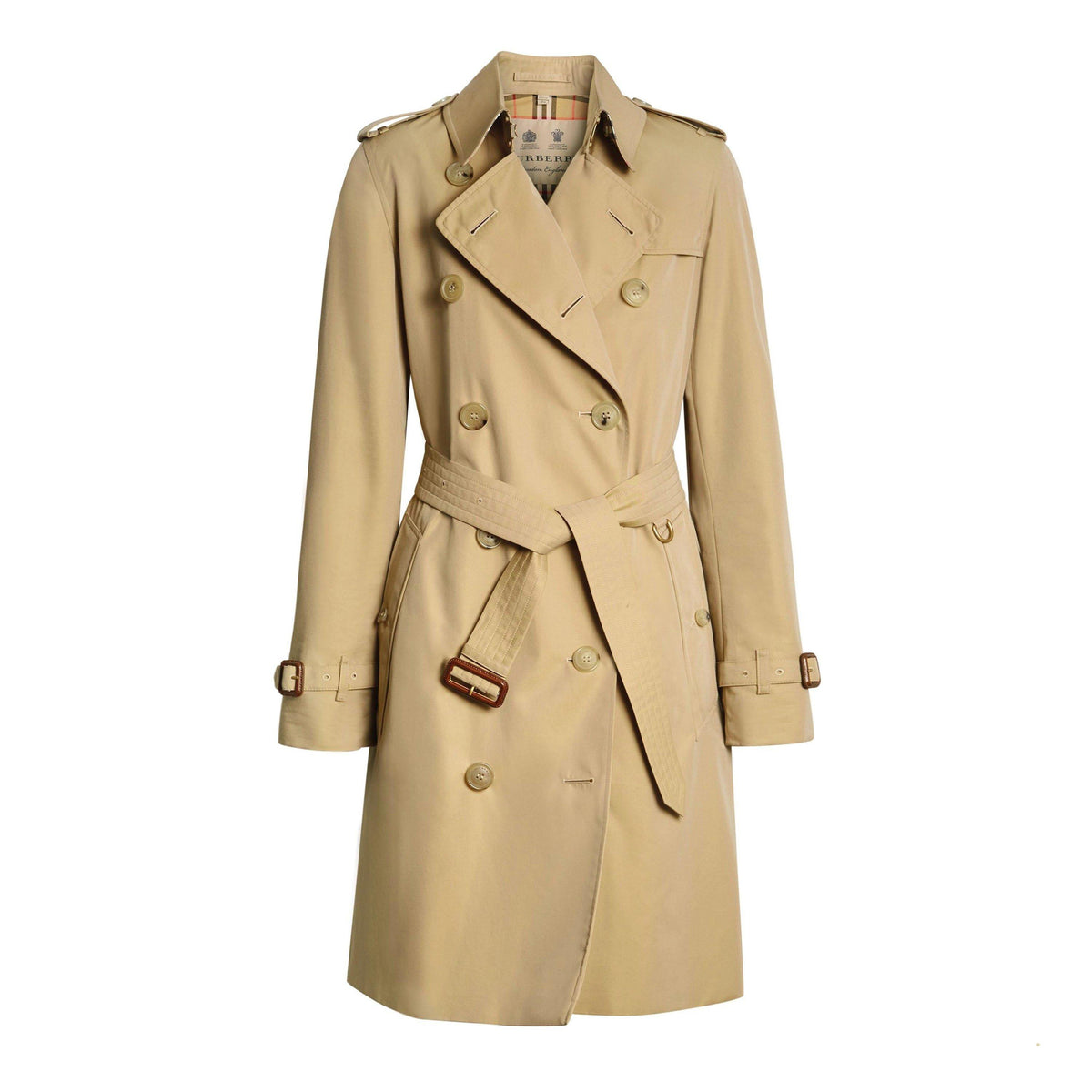 Honey - Burberry - Women's Kensington Water-Resistant Cotton Mid-Length Trench Coat - 1