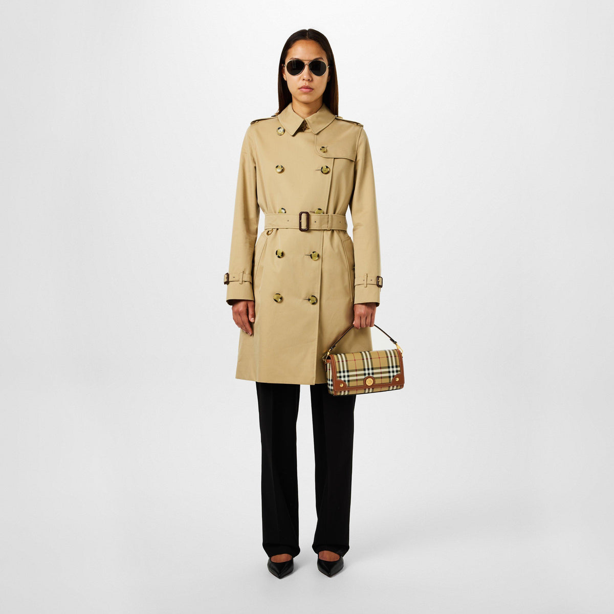 Honey - Burberry - Women's Kensington Water-Resistant Cotton Mid-Length Trench Coat - 6