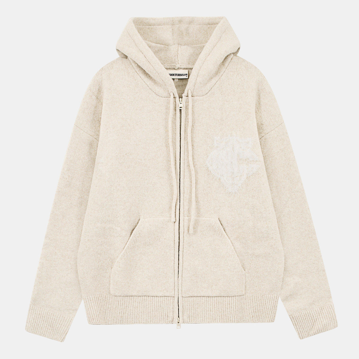 Beige - The Couture Club - Womens Fluffy Knit Zip Hoodie - 1
