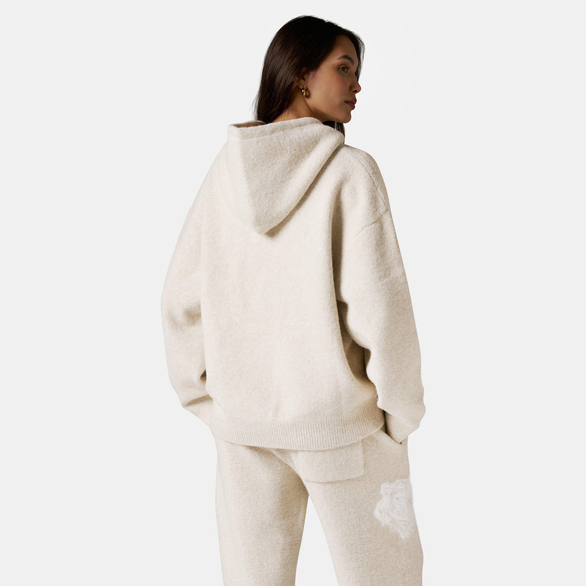 Beige - The Couture Club - Womens Fluffy Knit Zip Hoodie - 4