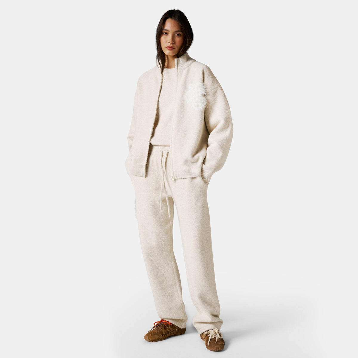 Beige - The Couture Club - Womens Fluffy Knit Zip Hoodie - 7