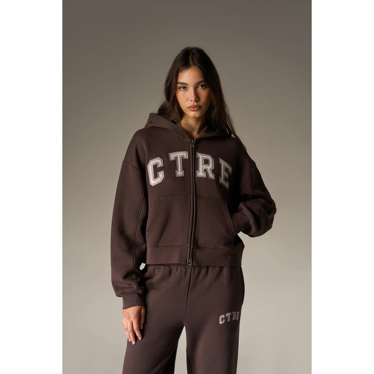 Chocolate - The Couture Club - Womens CTRE Applique Zip Hoodie - 3