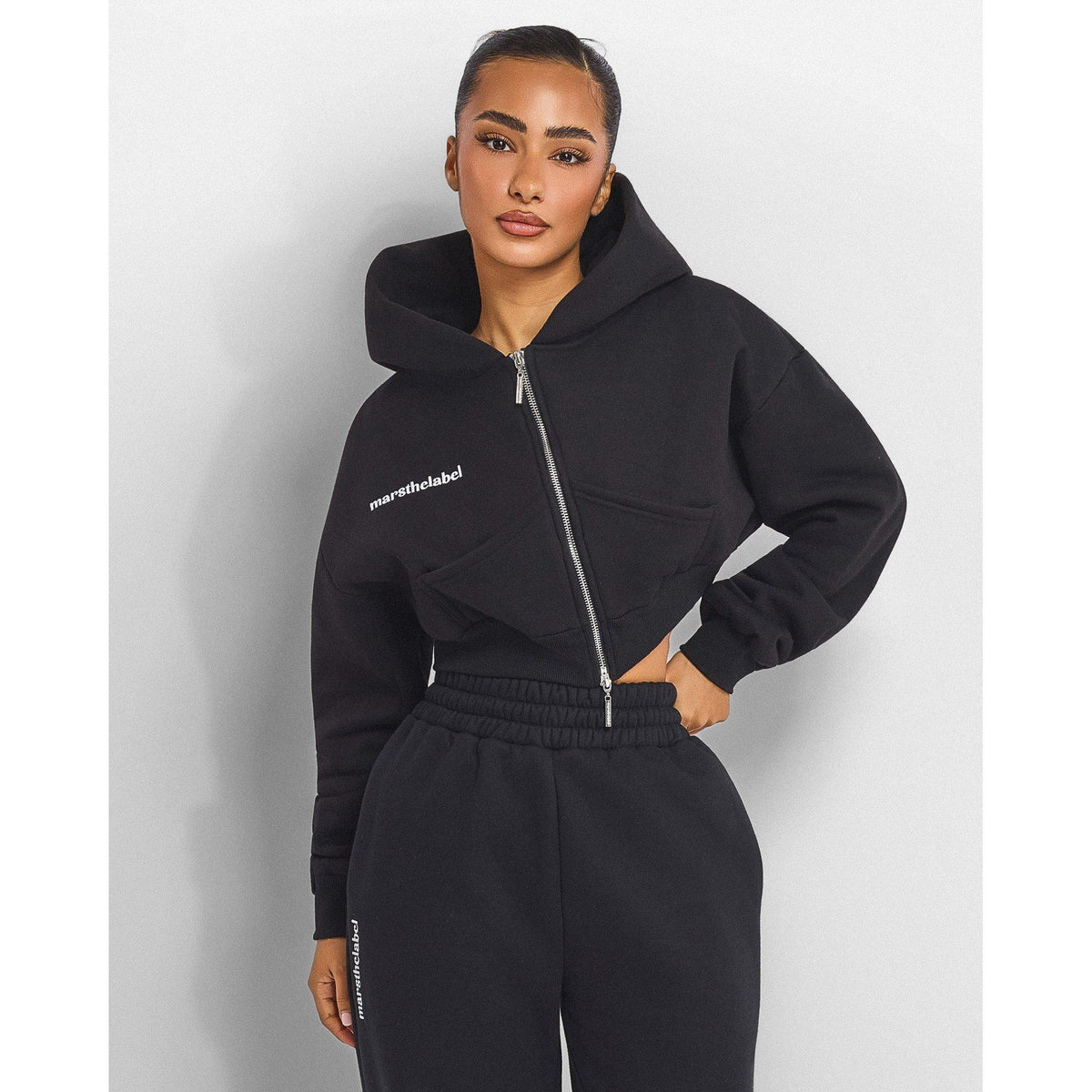 Black - Mars The Label - Womens Classics Cropped Zip Hoodie - 5