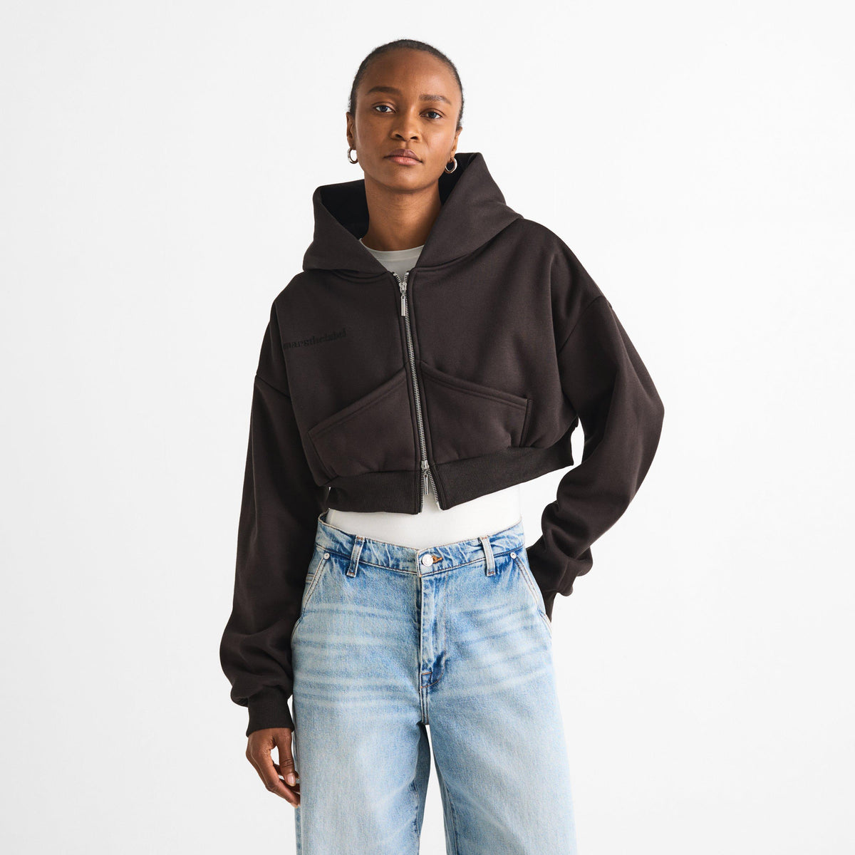 Chocolate - Mars The Label - Womens Classics Cropped Zip Hoodie - 3