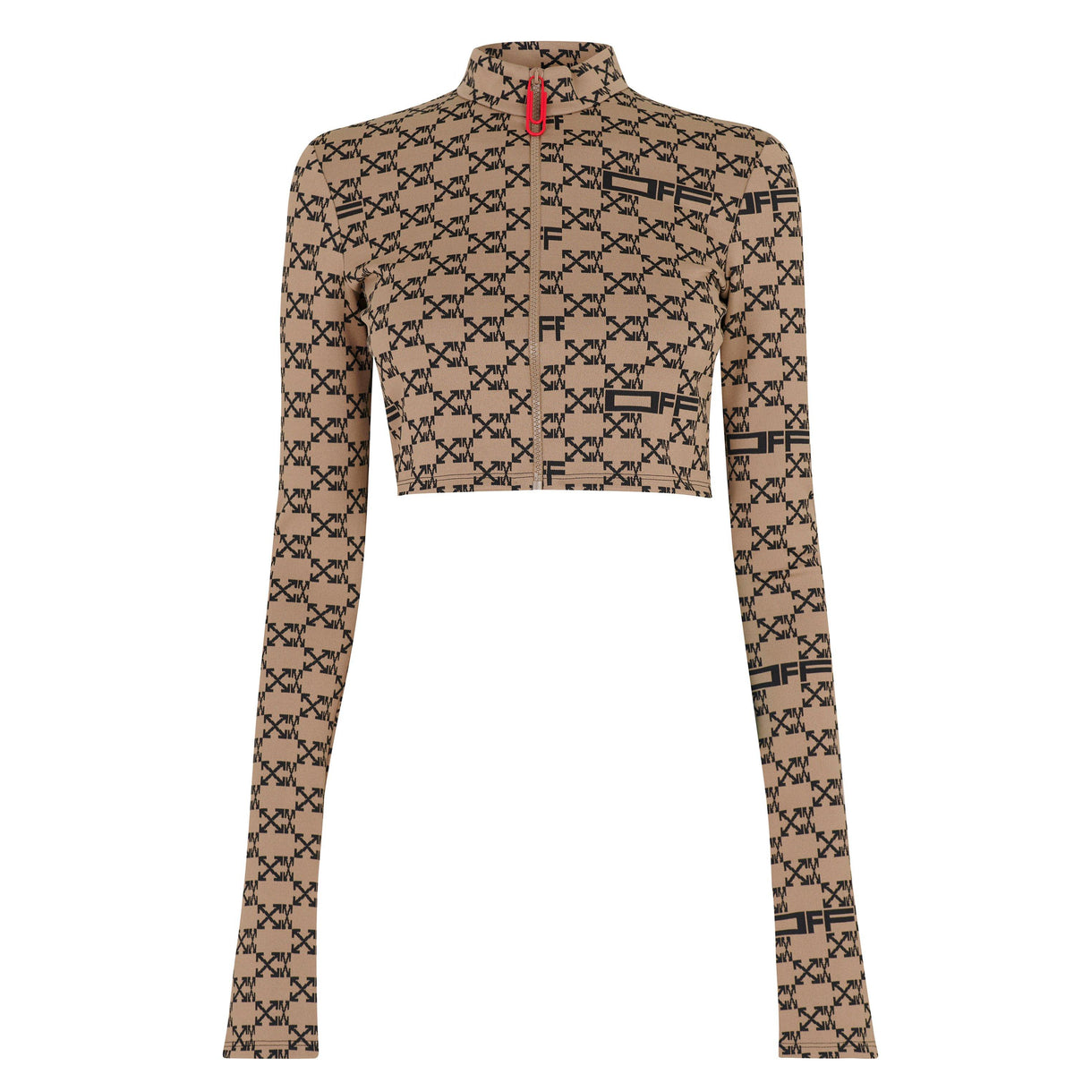 Mono 6010 - Off White - Women's Cropped Mock Neck Long Sleeve Tracksuit Top - 1