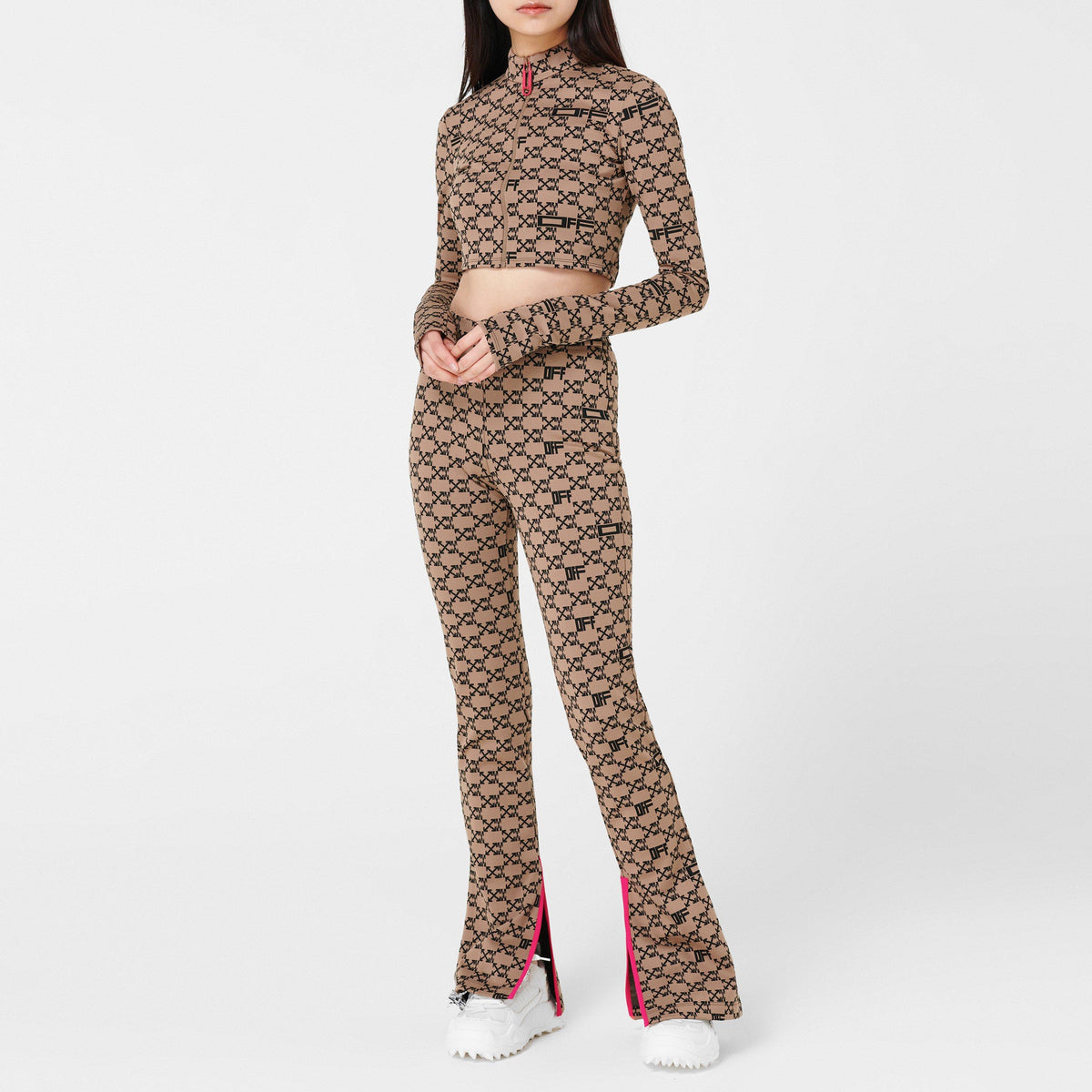 Mono 6010 - Off White - Women's Cropped Mock Neck Long Sleeve Tracksuit Top - 2