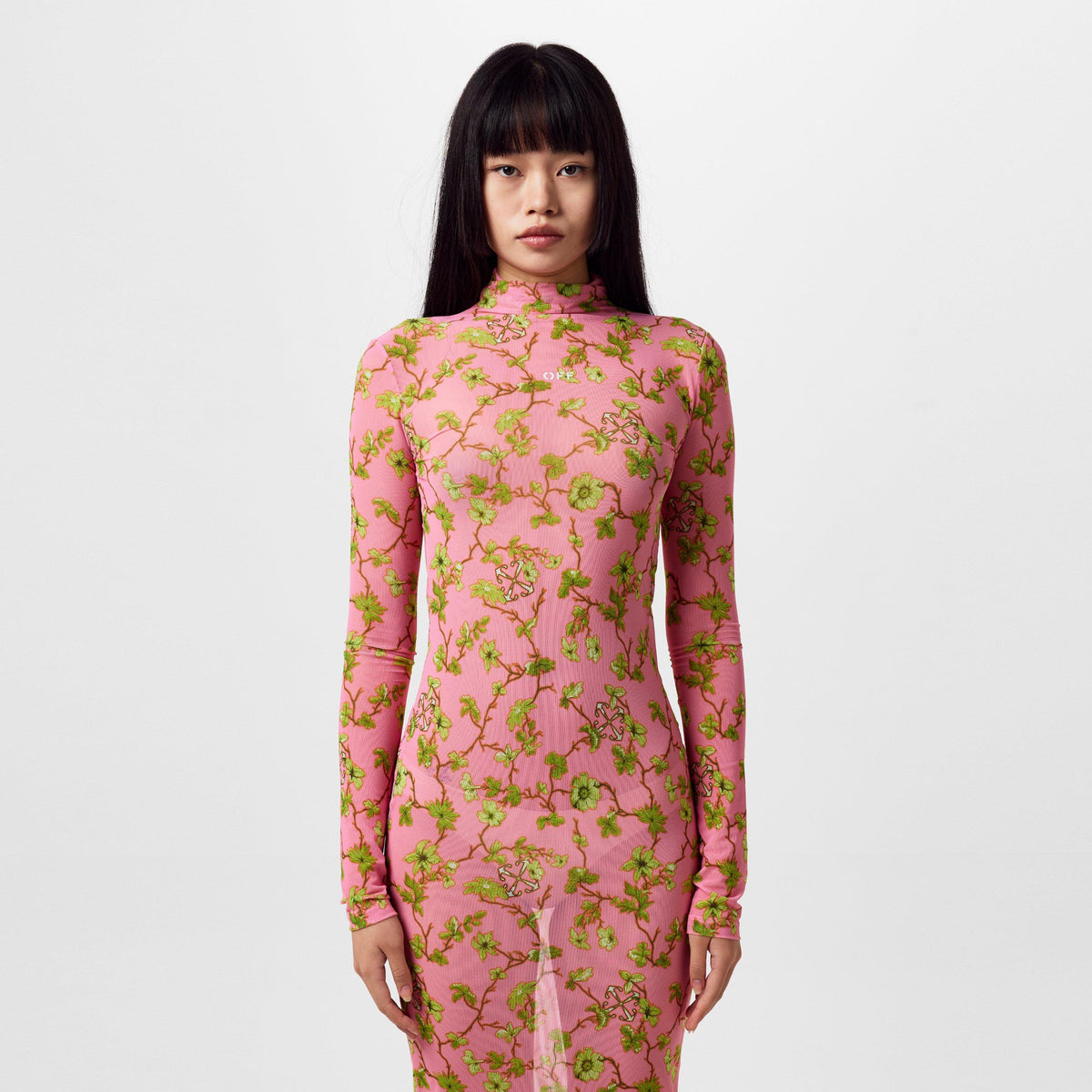 Sea Pink - Off White - Women's Ramage Tulle Long Sleeve Floral Maxi Bodycon Dress - 3