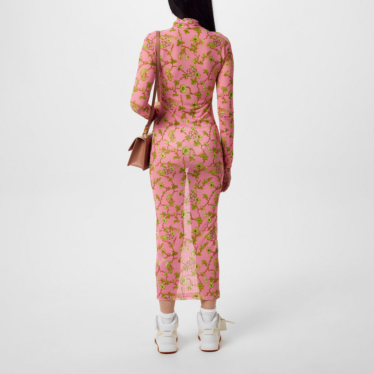 Sea Pink - Off White - Women's Ramage Tulle Long Sleeve Floral Maxi Bodycon Dress - 4