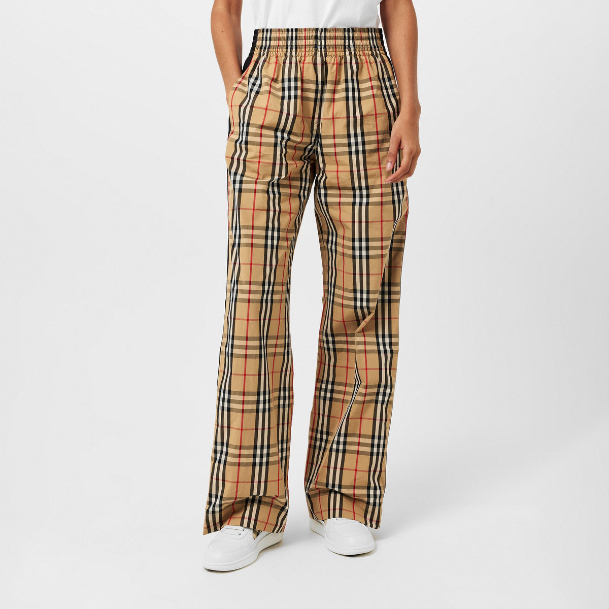 AB Ip Chk - Burberry - Women's Check High Waisted Wide Leg Trousers - 3