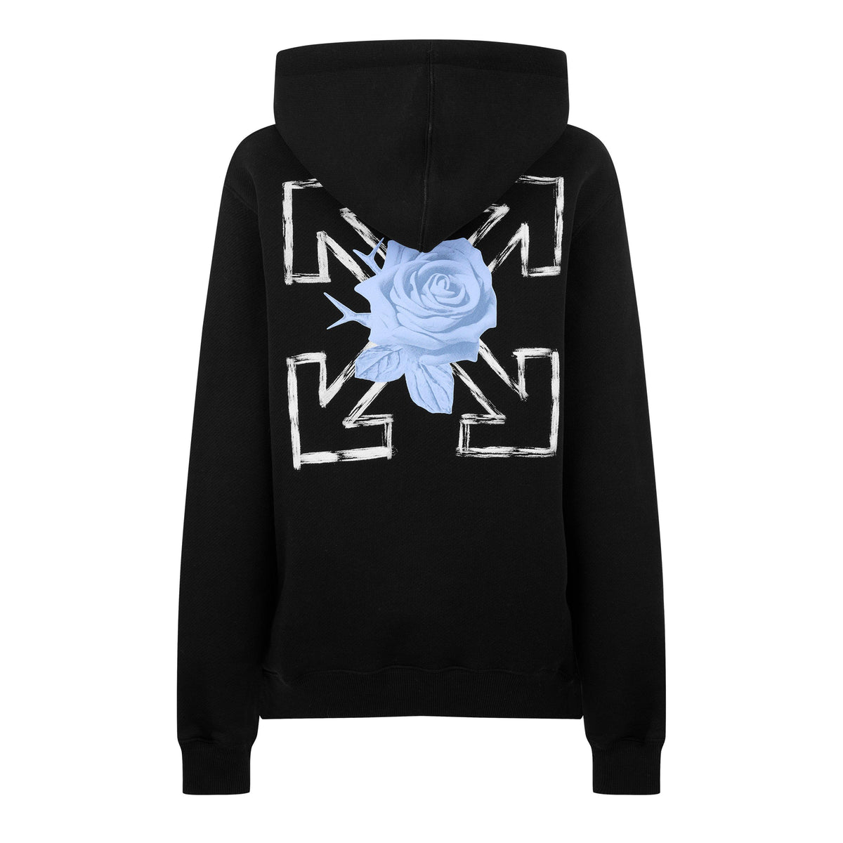 Blk/Blue - Off White - Women's Roses Arrow Cotton Long Sleeve Hoodie - 2