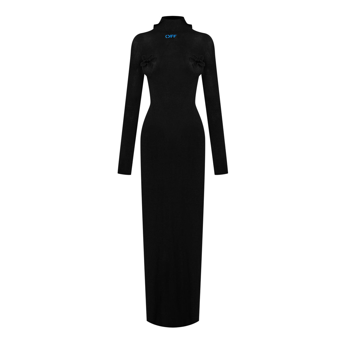 Black/Blue - Off White - Women's Embroidered Floral Long Sleeve Maxi Dress - 1