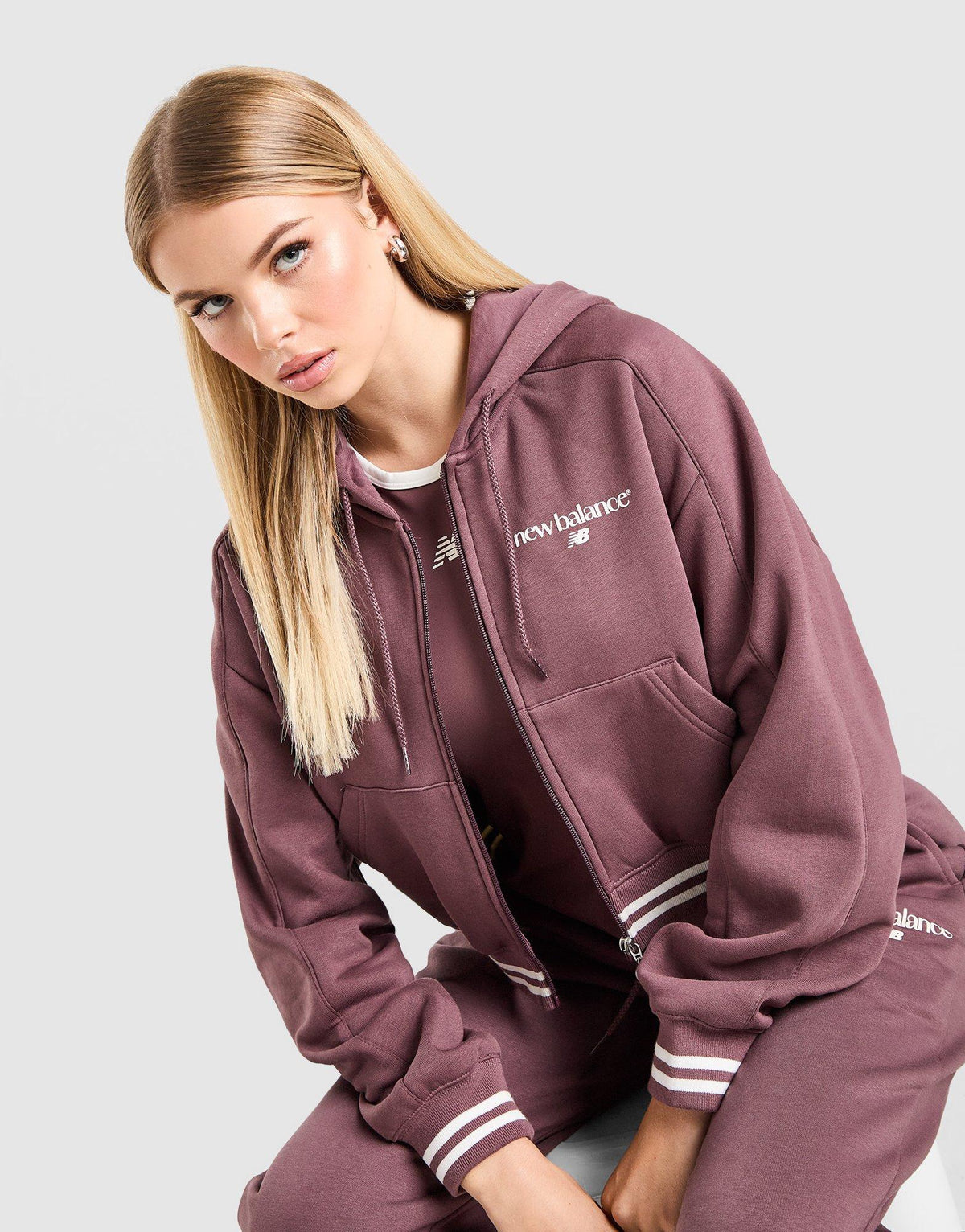 New Balance Cropped Ribbed Full Zip Hoodie