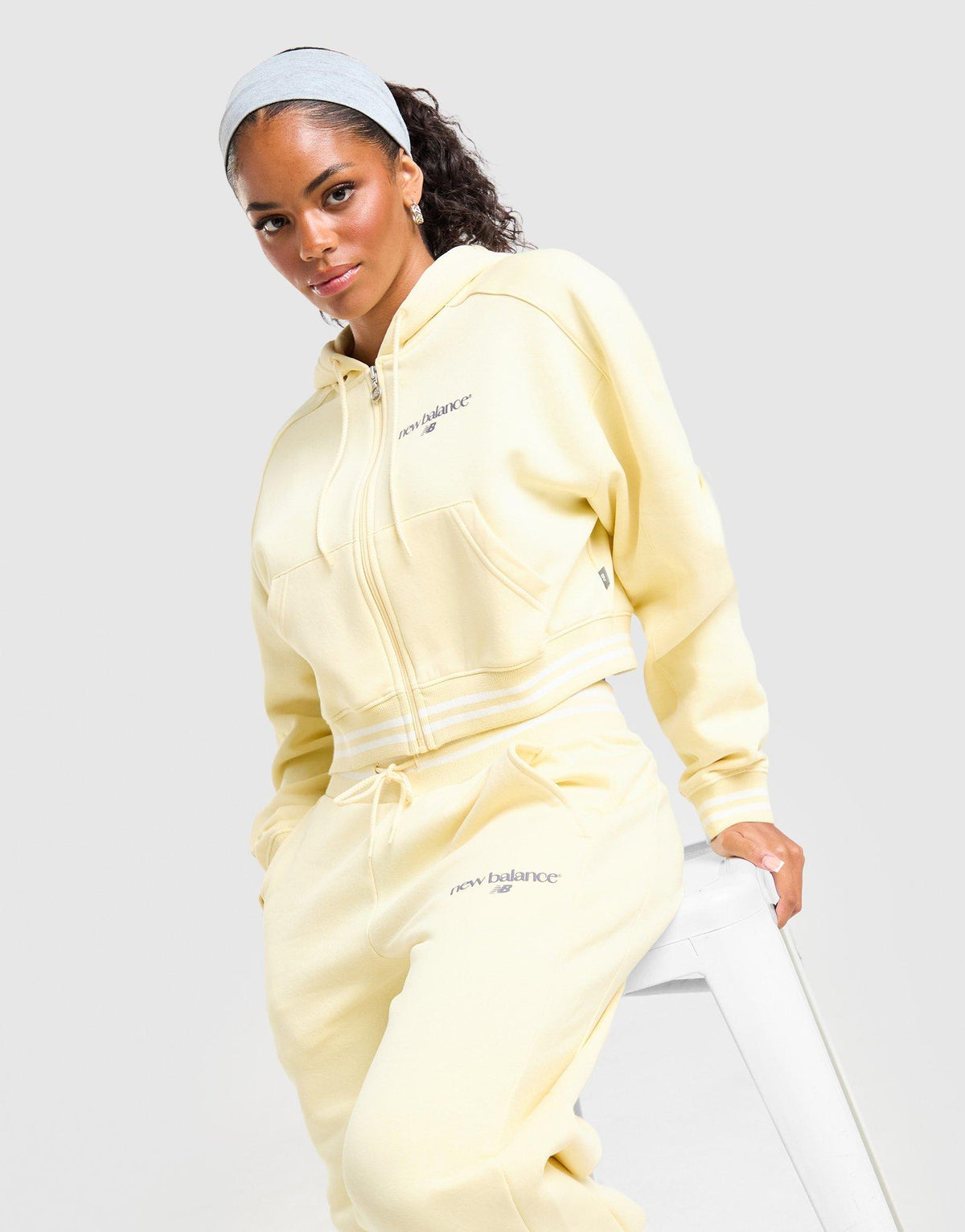 New Balance Cropped Ribbed Full Zip Hoodie