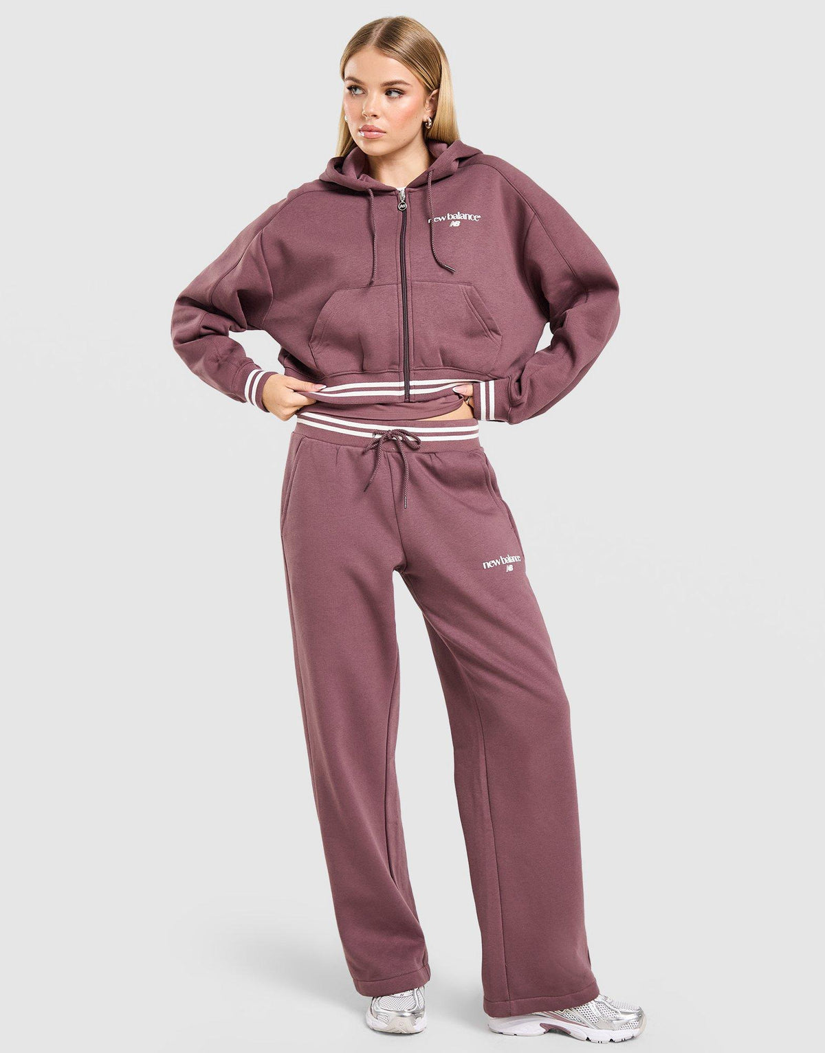 New Balance Cropped Ribbed Full Zip Hoodie