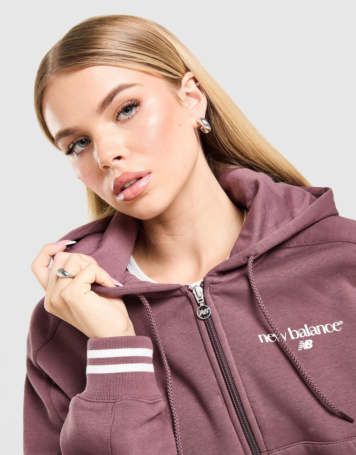 New Balance Cropped Ribbed Full Zip Hoodie